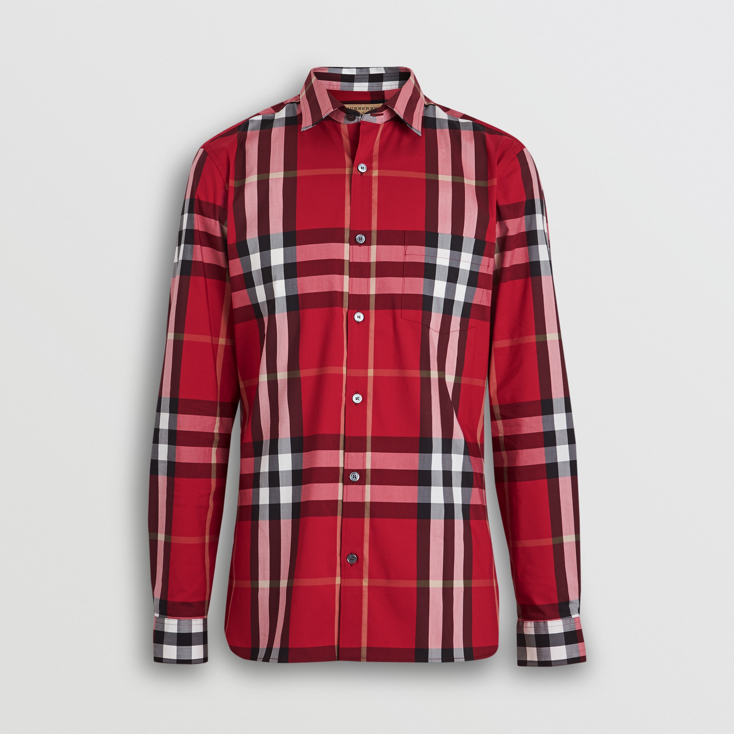 Check Stretch Cotton Shirt in Parade Red - Men | Burberry United States