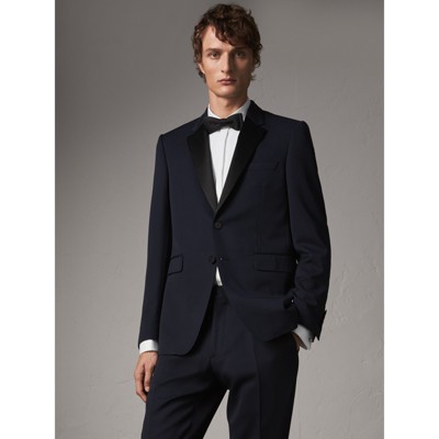 Modern Fit Virgin Wool Half-canvas Tuxedo in Navy - Men  Burberry 