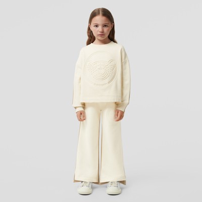 버버리 걸즈 스웻셔츠 Burberry Thomas Bear Motif Two-tone Cotton Sweatshirt,Warm Ivory