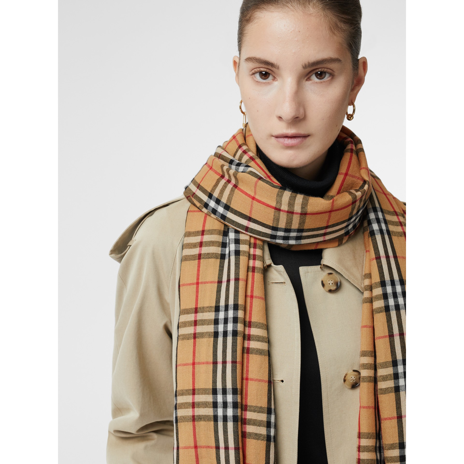 Vintage Check Lightweight Cashmere Scarf in Antique Yellow Burberry