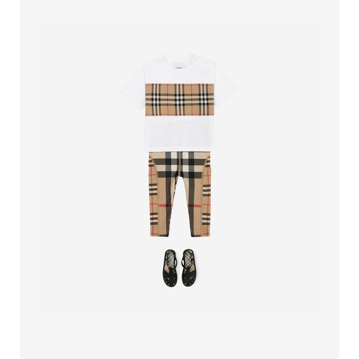 Kids Beige Contrast Check Leggings by Burberry