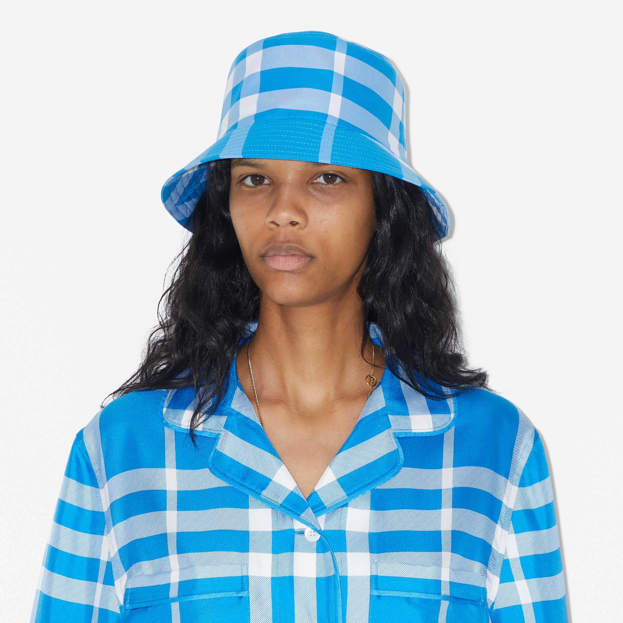 Chapéu Bucket de algodão Check (Azul Vívido) | Burberry® oficial - 4