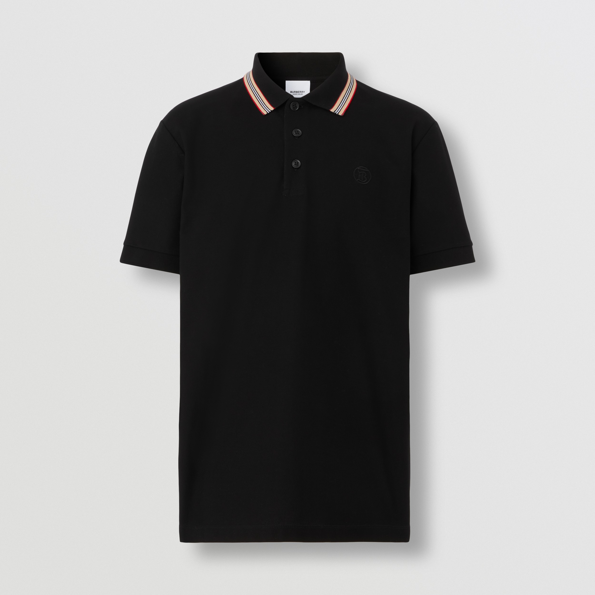 Icon Stripe Collar Cotton Piqué Polo Shirt in Black - Men | Burberry® Official - 4