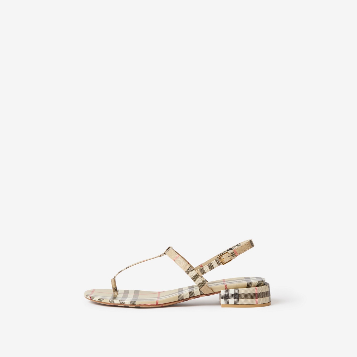 Check and Leather Sandals in Archive Beige - Women | Burberry® Official