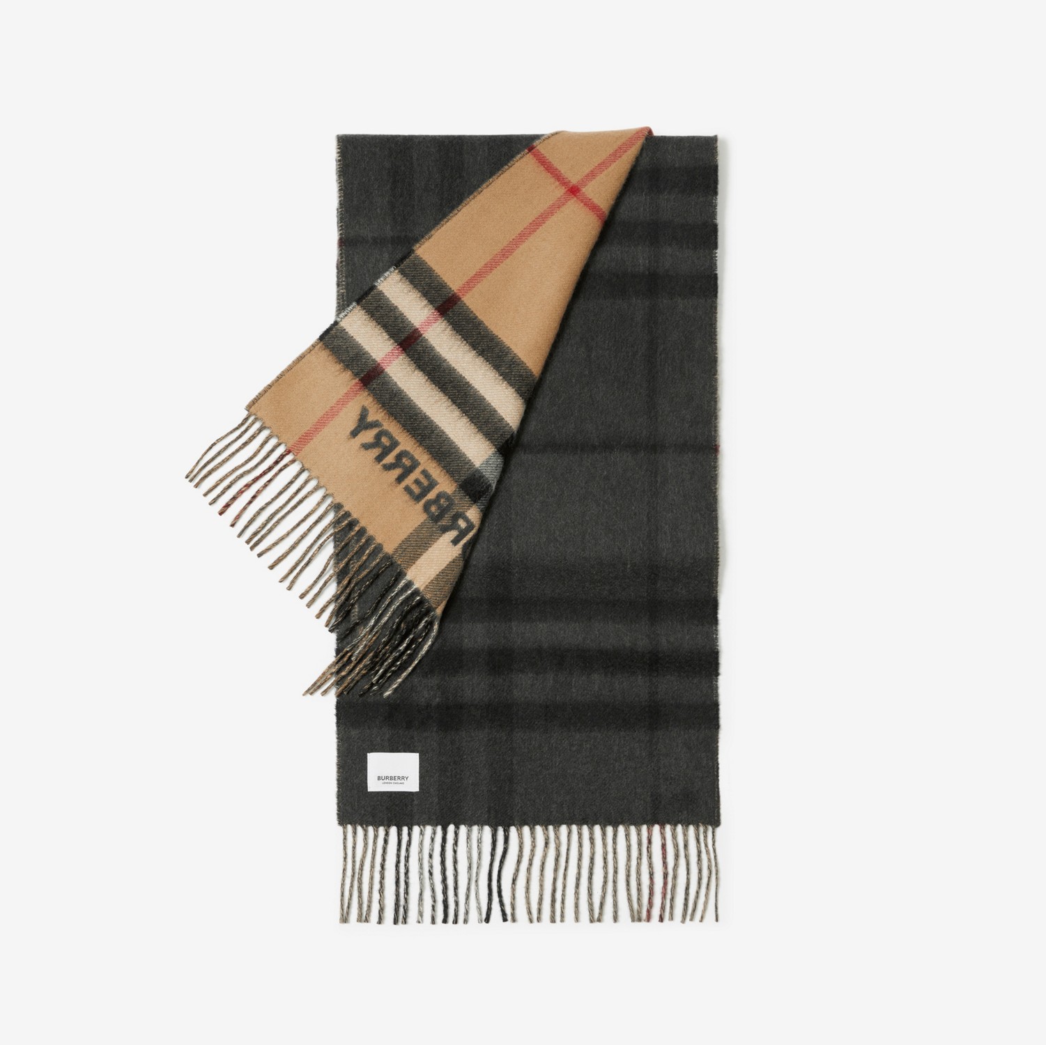 Sciarpa in cashmere con motivi tartan a contrasto (Beige Archivio/nero) | Sito ufficiale Burberry®