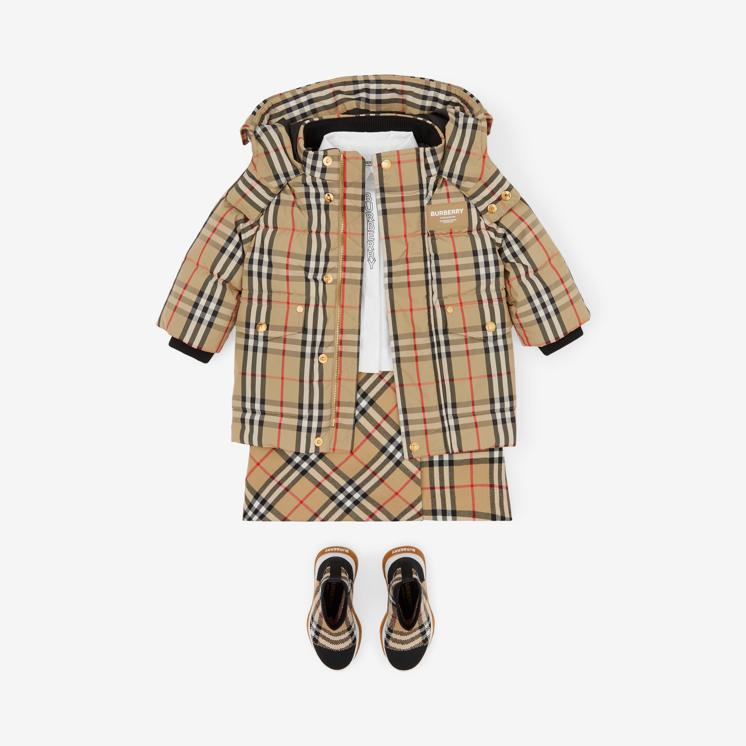 Horseferry Motif Vintage Check Puffer Coat in Archive Beige - Children | Burberry® Official - 3