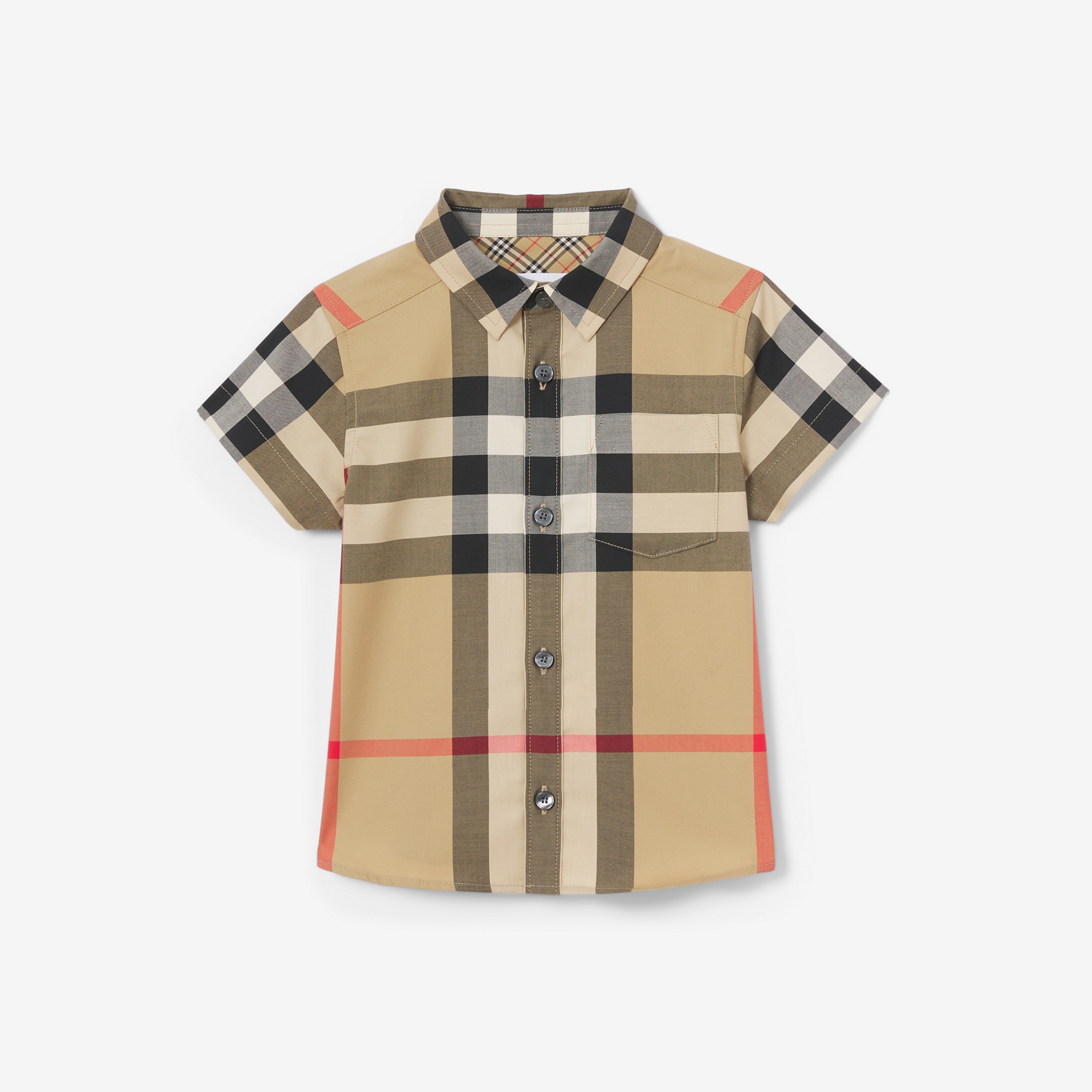 Chemise à manches courtes en coton stretch check (Beige D'archive) - Enfant | Site officiel Burberry® - 1