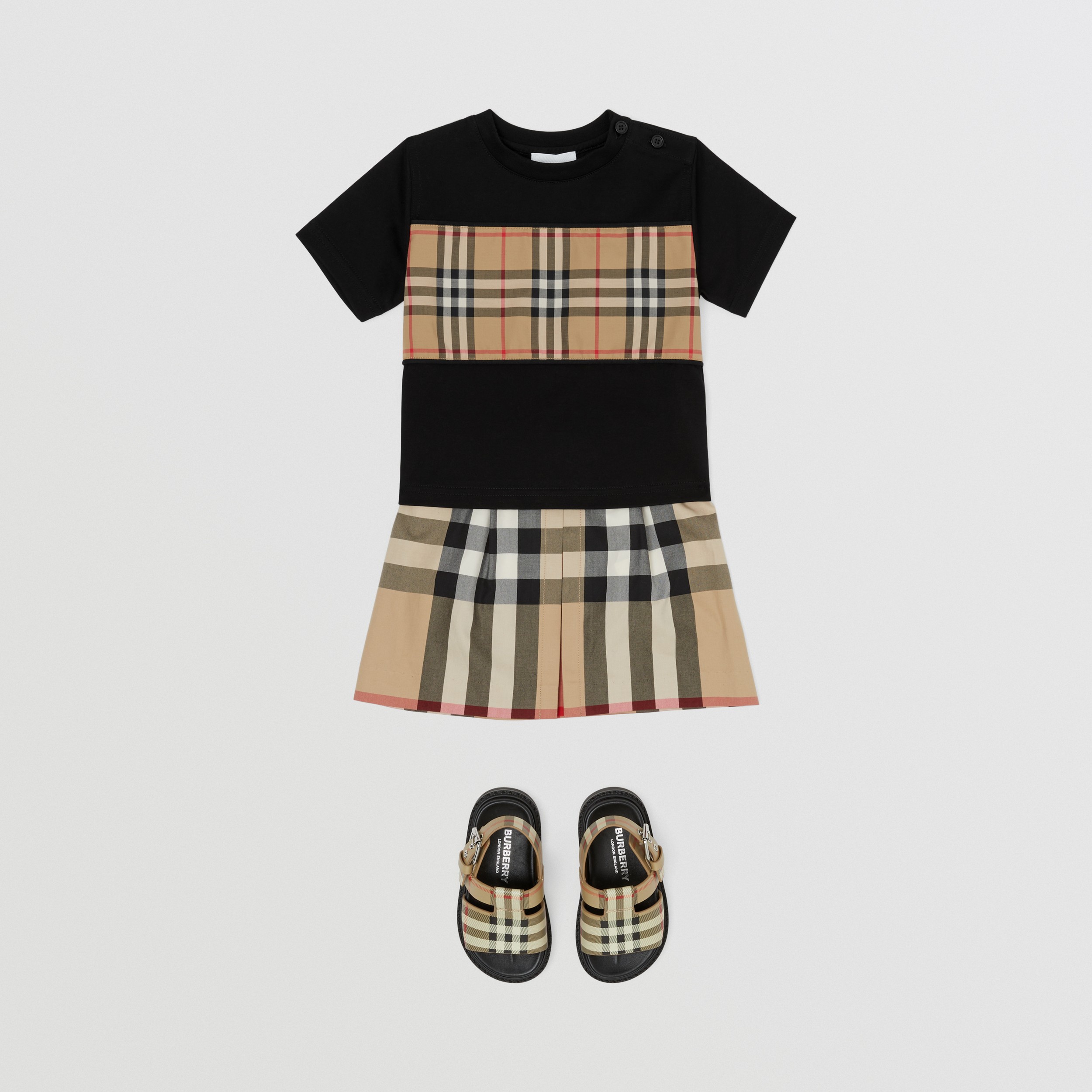 Vintage Check Panel Cotton T-shirt in Black - Children | Burberry® Official - 3
