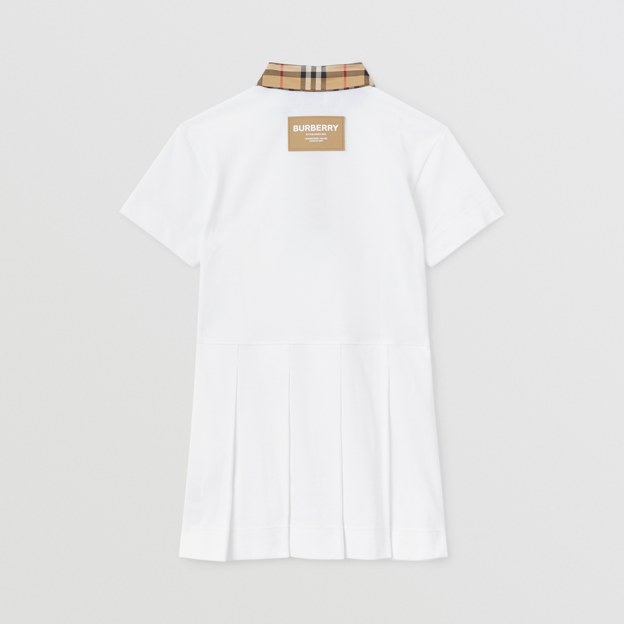 Poloshirtkleid aus Baumwollpiqué mit Vintage Check-Besatz (Weiß) | Burberry® - 4