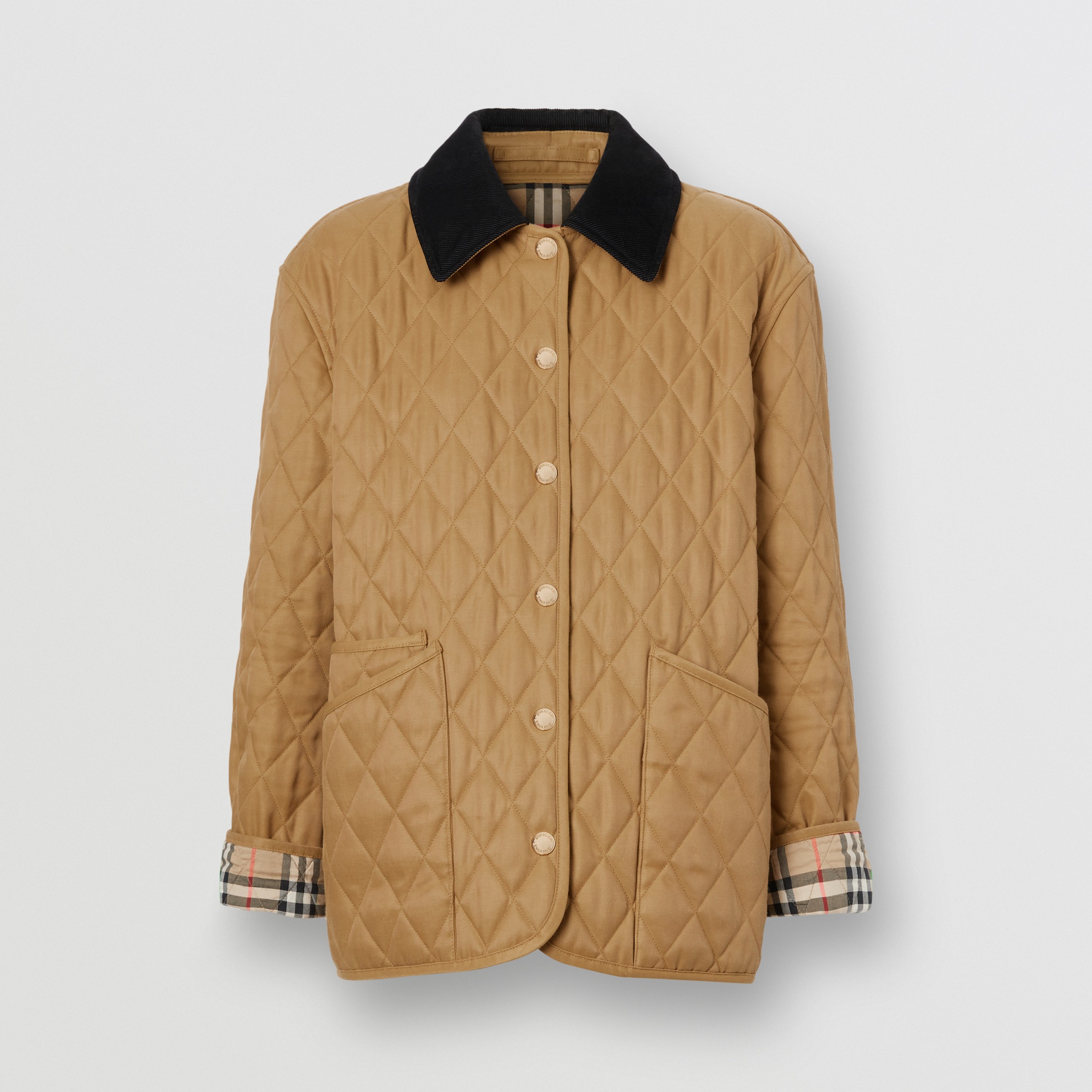 Corduroy Collar Diamond Quilted Jacket in Camel - Women | Burberry ...