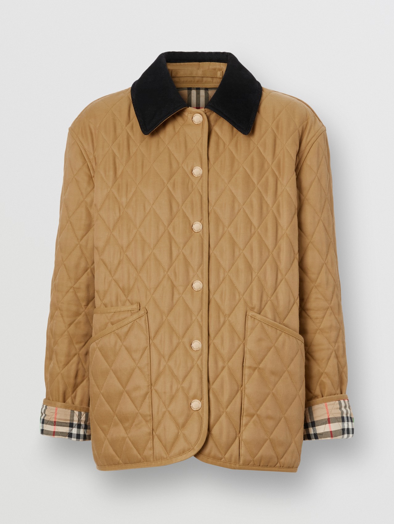 Corduroy Collar Diamond Quilted Jacket in Camel