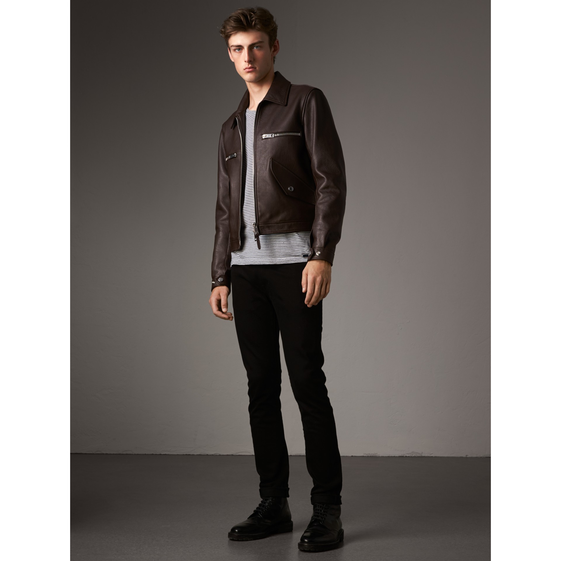 Tumbled Leather Jacket in Bitter Chocolate | Burberry United States