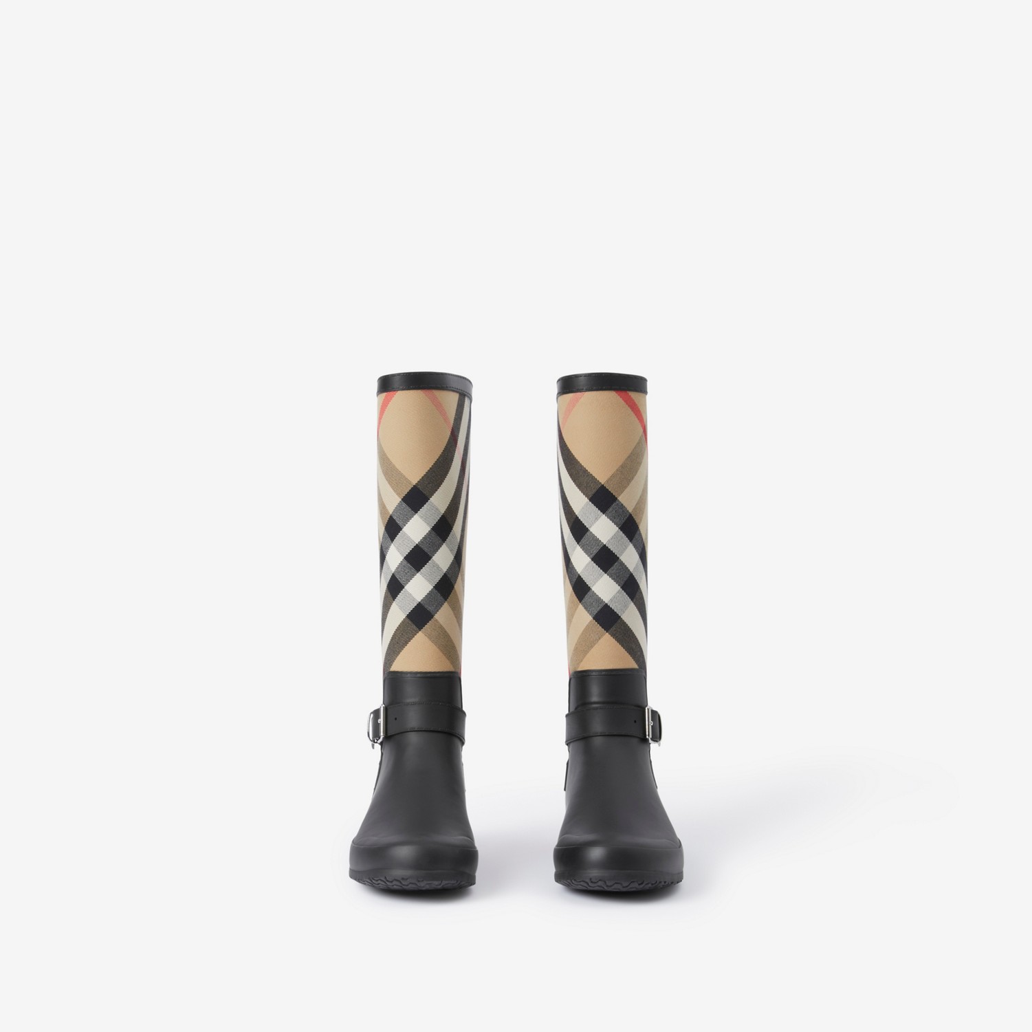 Strap Detail House Check and Rubber Rain Boots in Black/archive Beige - Women | Burberry® Official