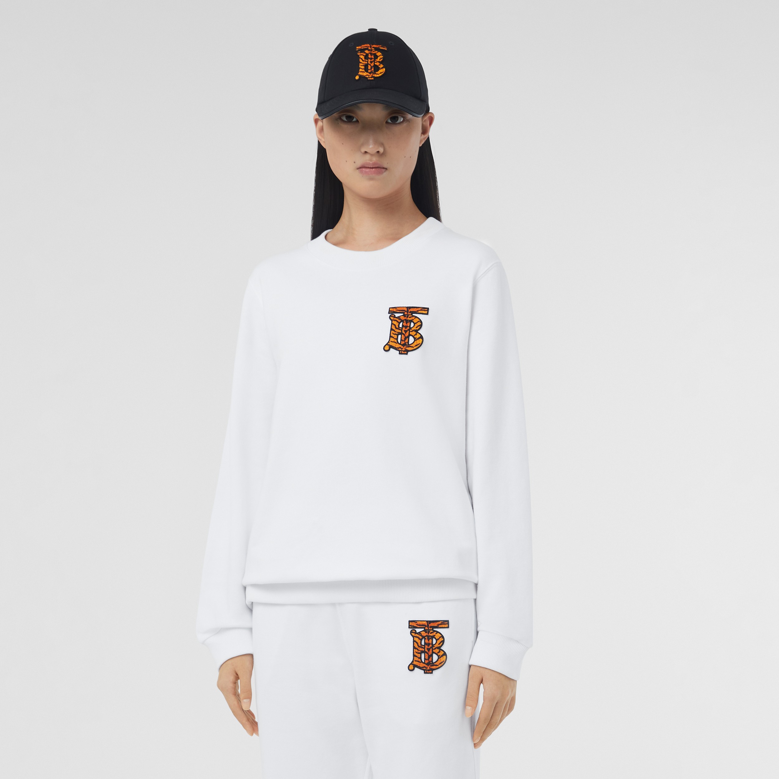 Monogram Motif Cotton Oversized Sweatshirt in White - Women | Burberry® Official - 1