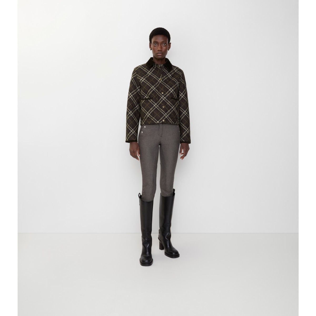  Check Cropped Quilted Cotton Jacket