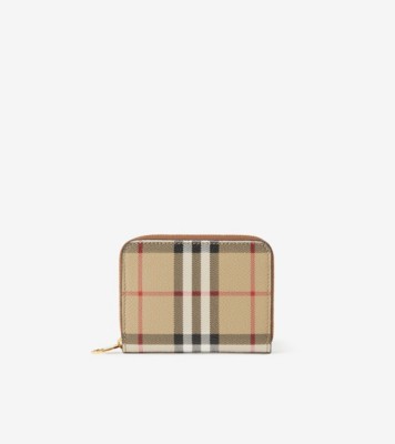 Burberry Check Embossed Zip Around Wallet