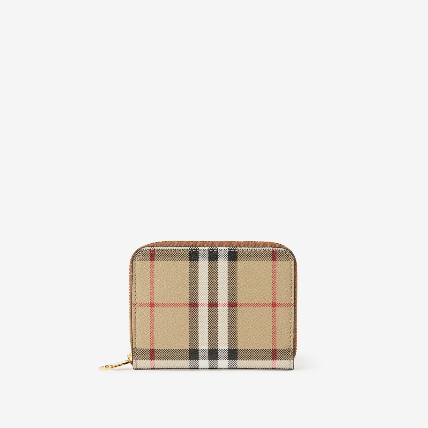 Check and Leather Zip Wallet in Archive Beige/briar Brown - Women | Burberry® Official