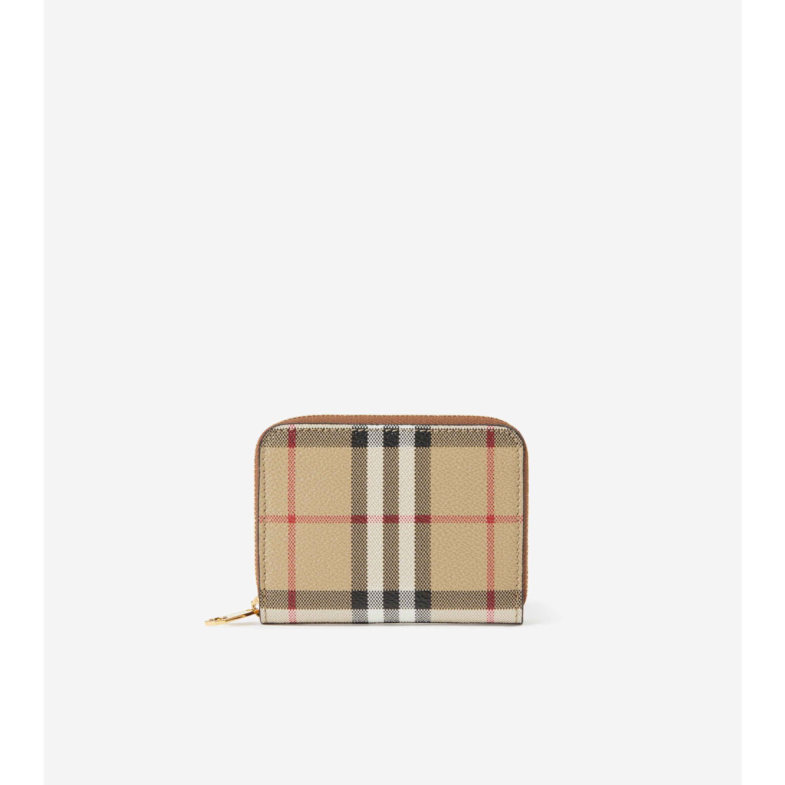 Check and Leather Zip Wallet Archive Beige/briar - Women | Burberry® Official