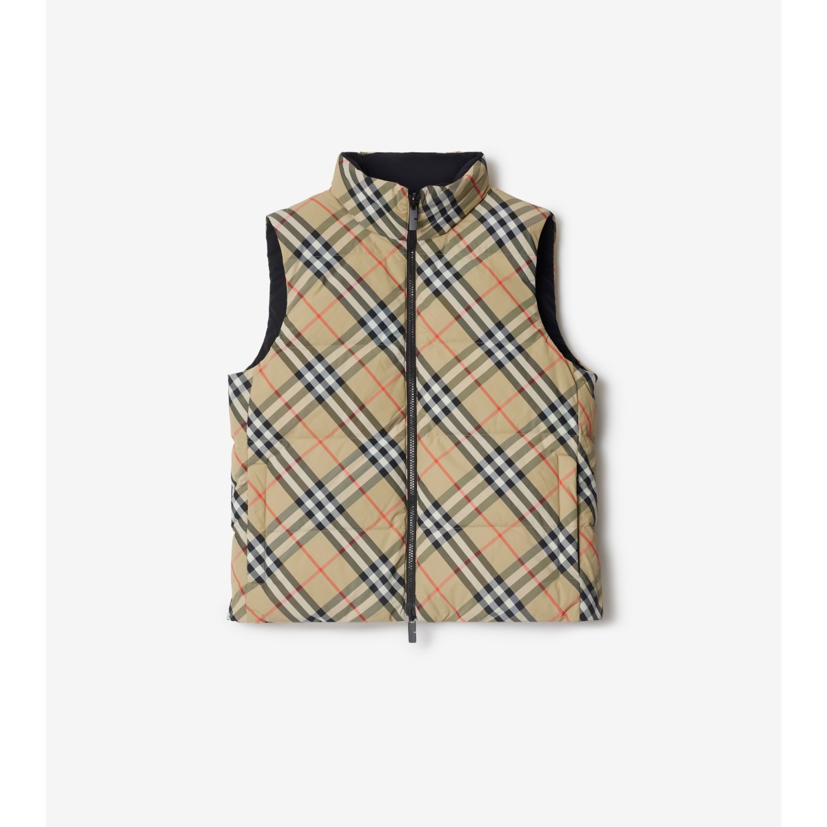 Shop Burberry Reversible Check Nylon Puffer Gilet In Sand