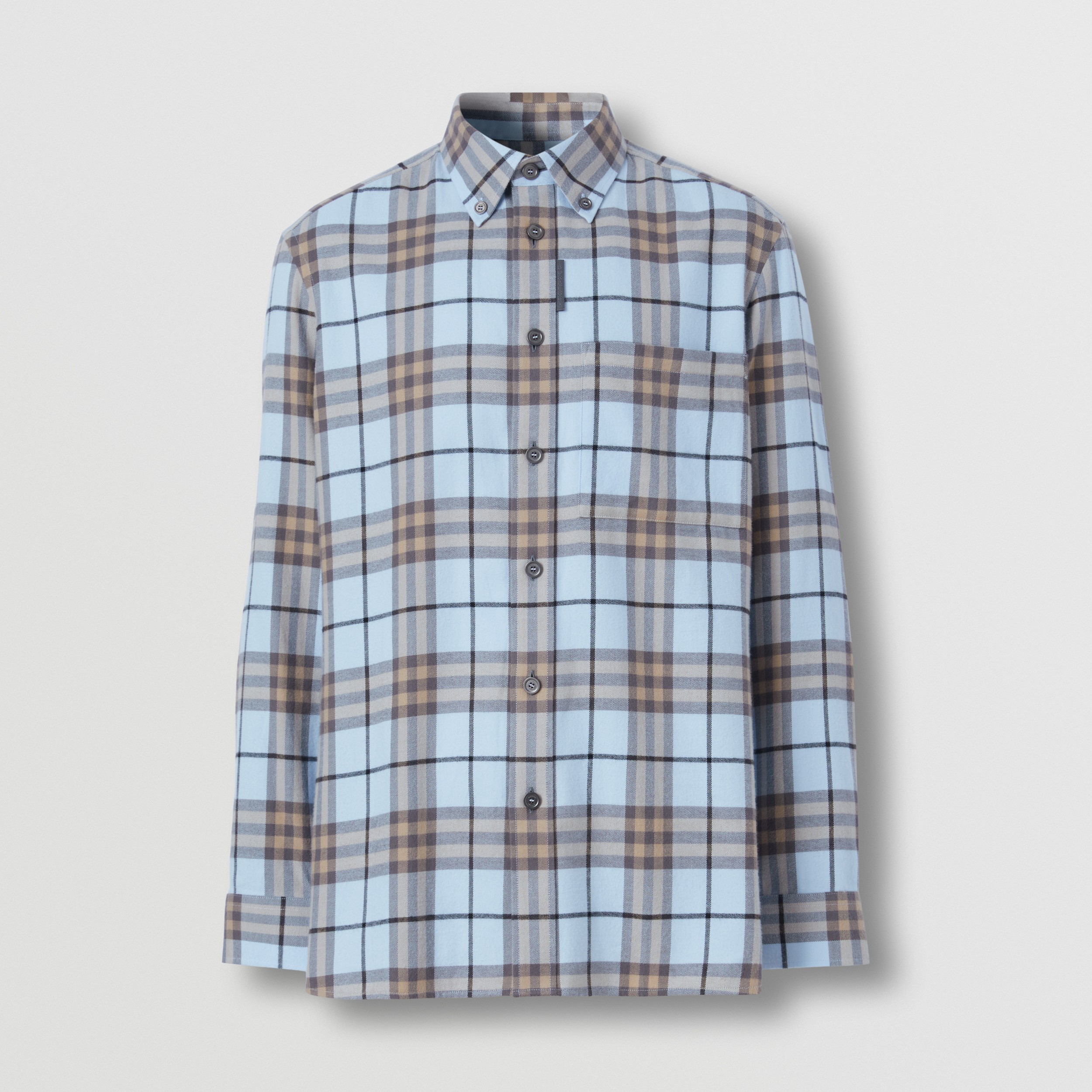 Button-down Collar Check Cotton Flannel Shirt in Pale Blue - Men | Burberry® Official - 4