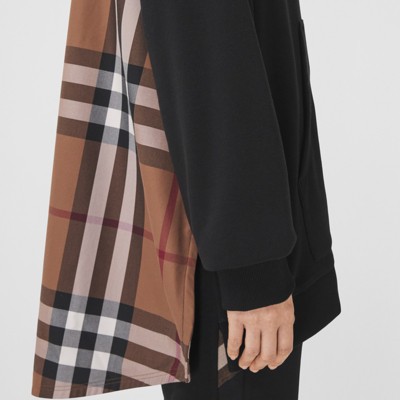 burberry vintage check panel cotton hoodie