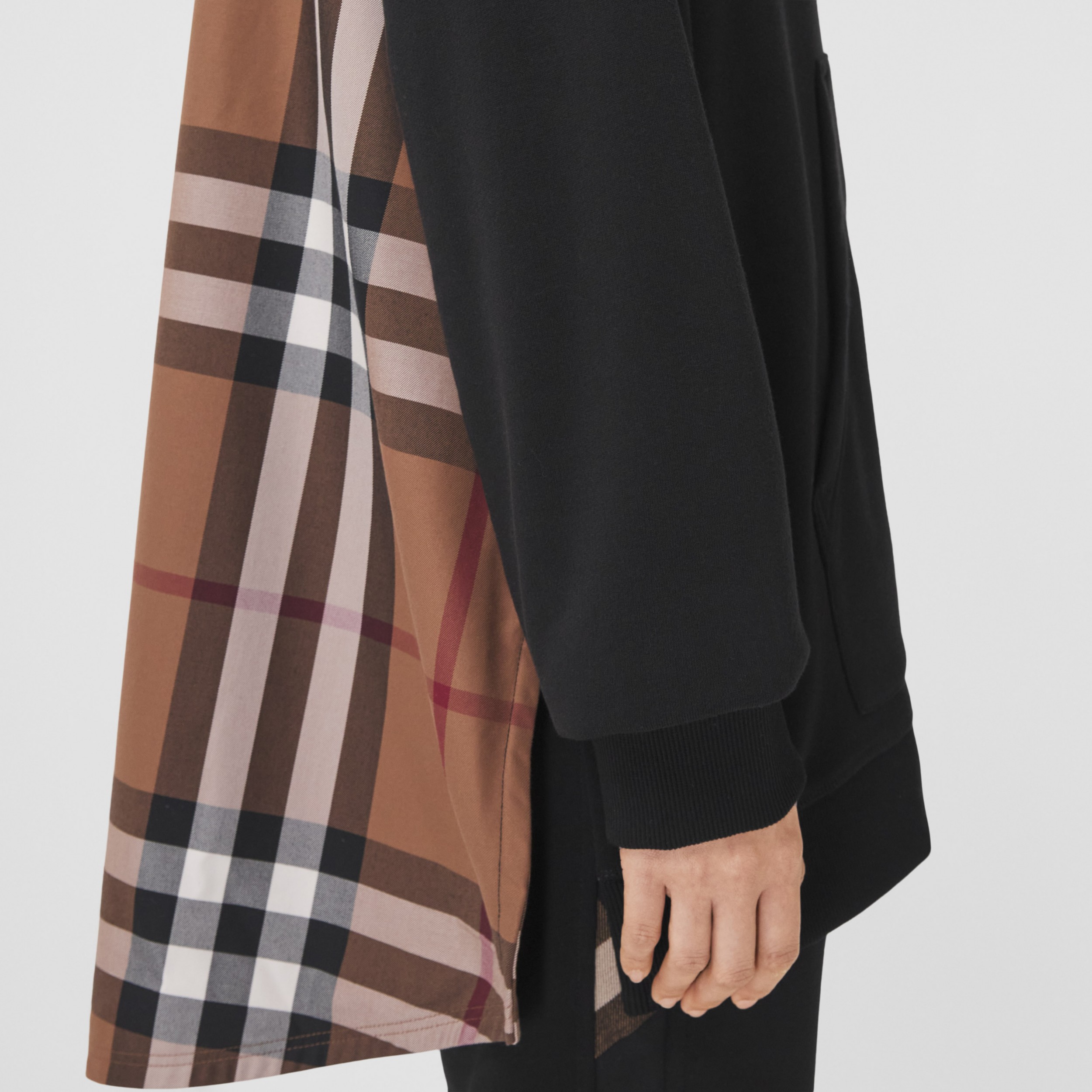 Check Panel Cotton Oversized Hoodie in Black - Women | Burberry® Official - 2