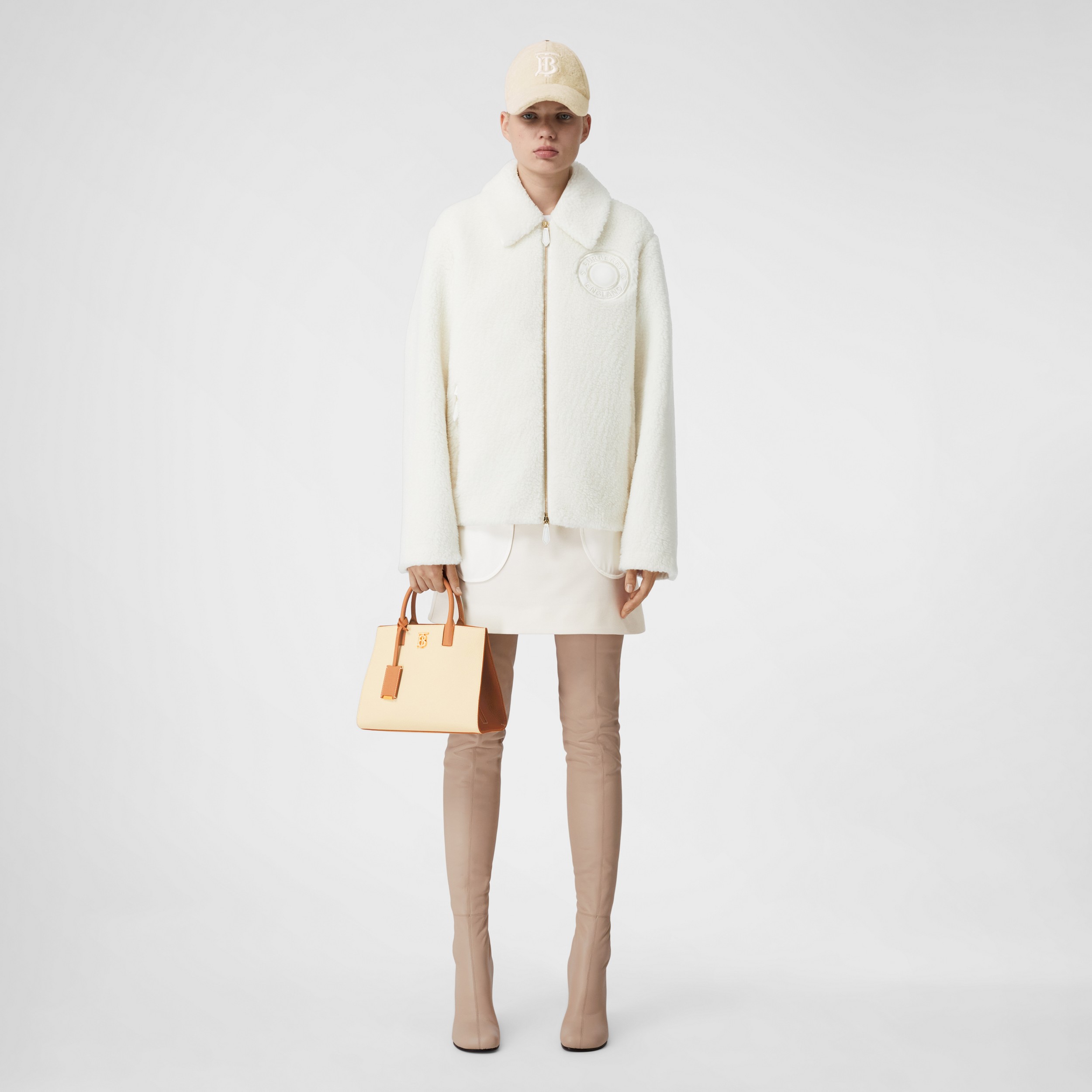 Veste molletonnée en laine et cachemire mélangés avec logo (Écru) - Femme | Site officiel Burberry® - 1
