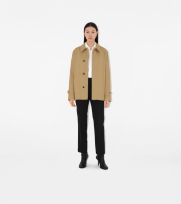 Short Gabardine Car Coat In Flax - Women, Cotton | Burberry® Official