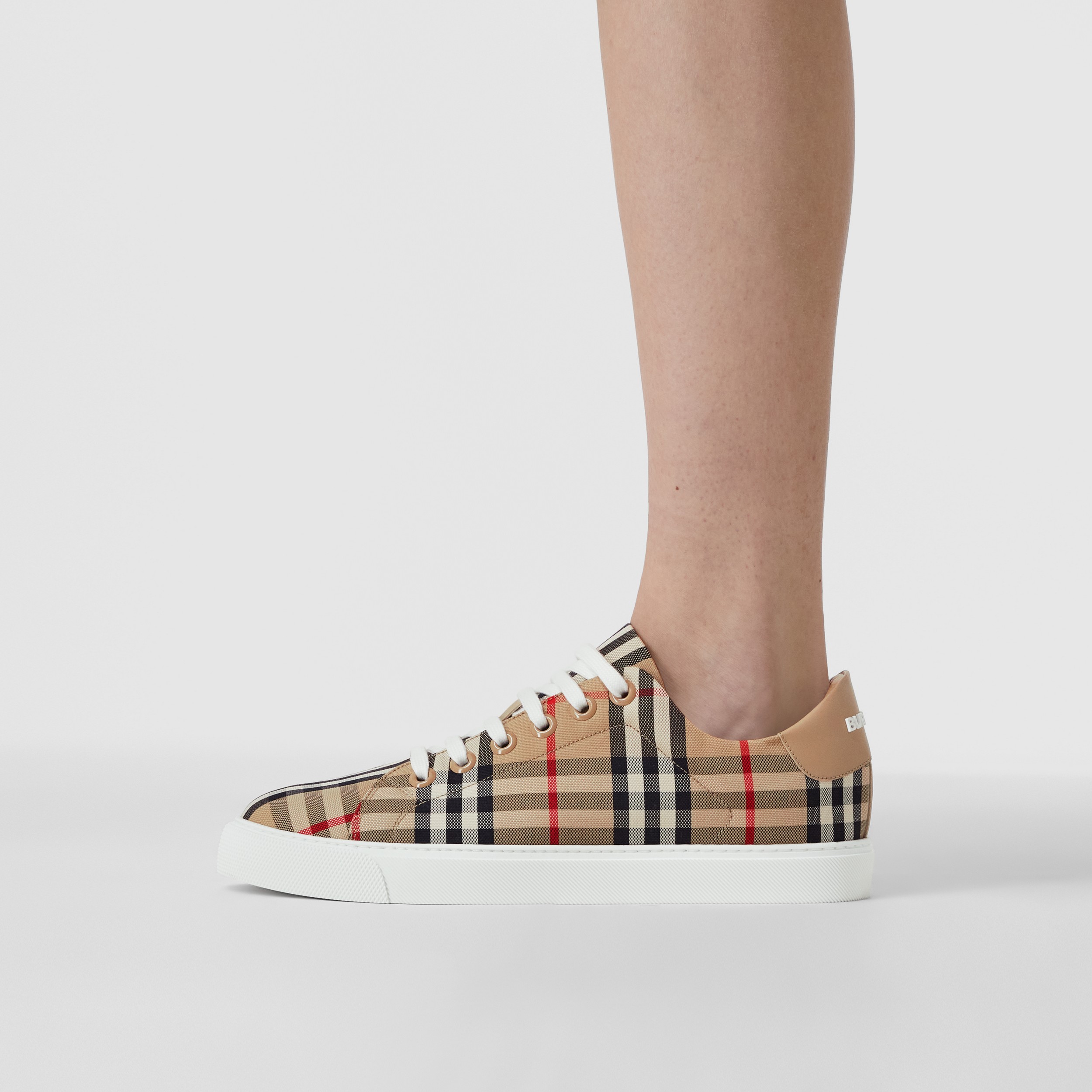 Vintage Check and Leather Sneakers in Archive Beige - Women | Burberry® Official - 3