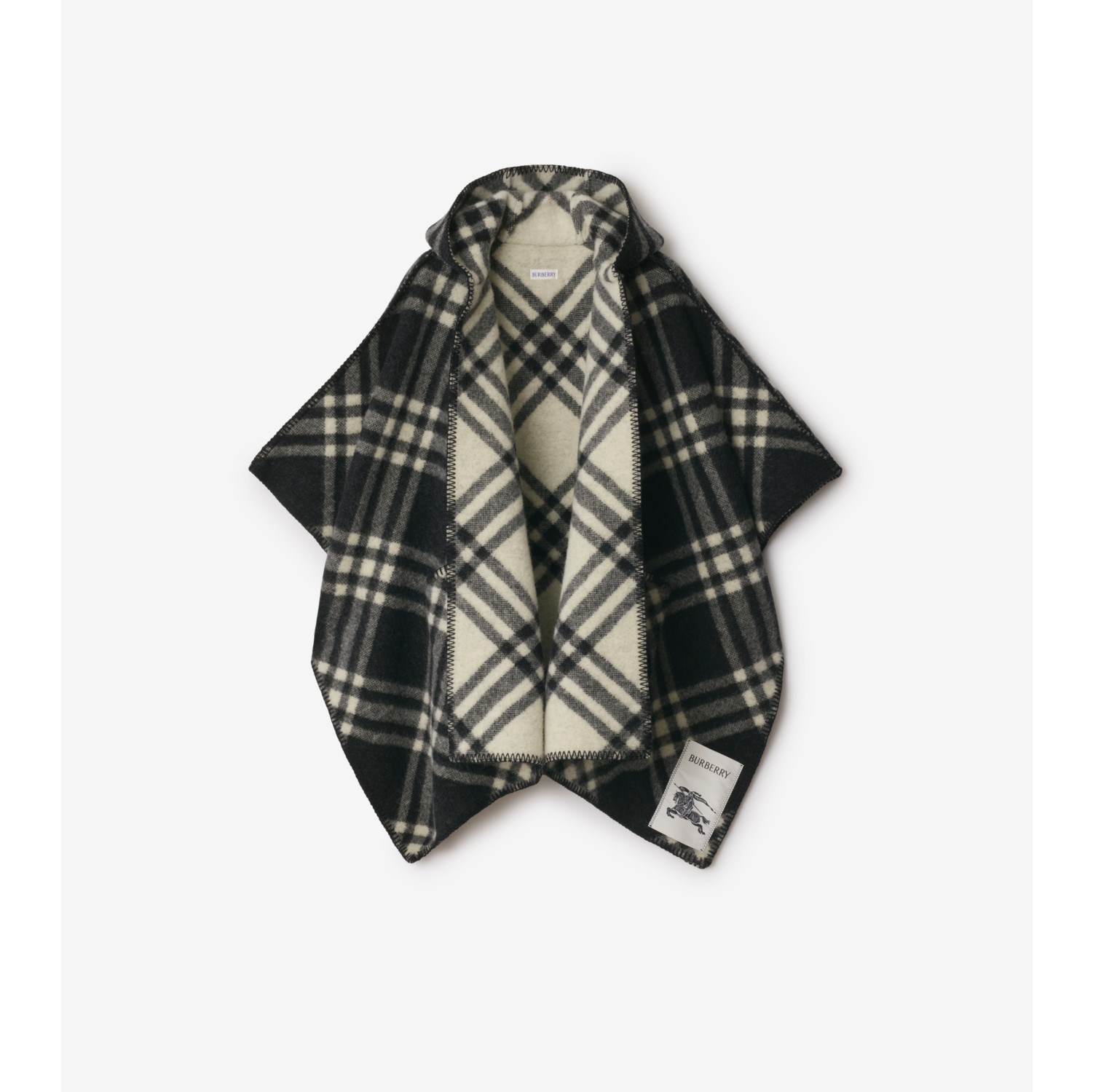 Reversible Check Wool Hooded Cape in Black beige/ecru beige | Burberry® Official