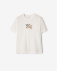 Burberry Winter 2025 Campaign featuring EKD Check Cotton T-shirt in the colour Chalk White