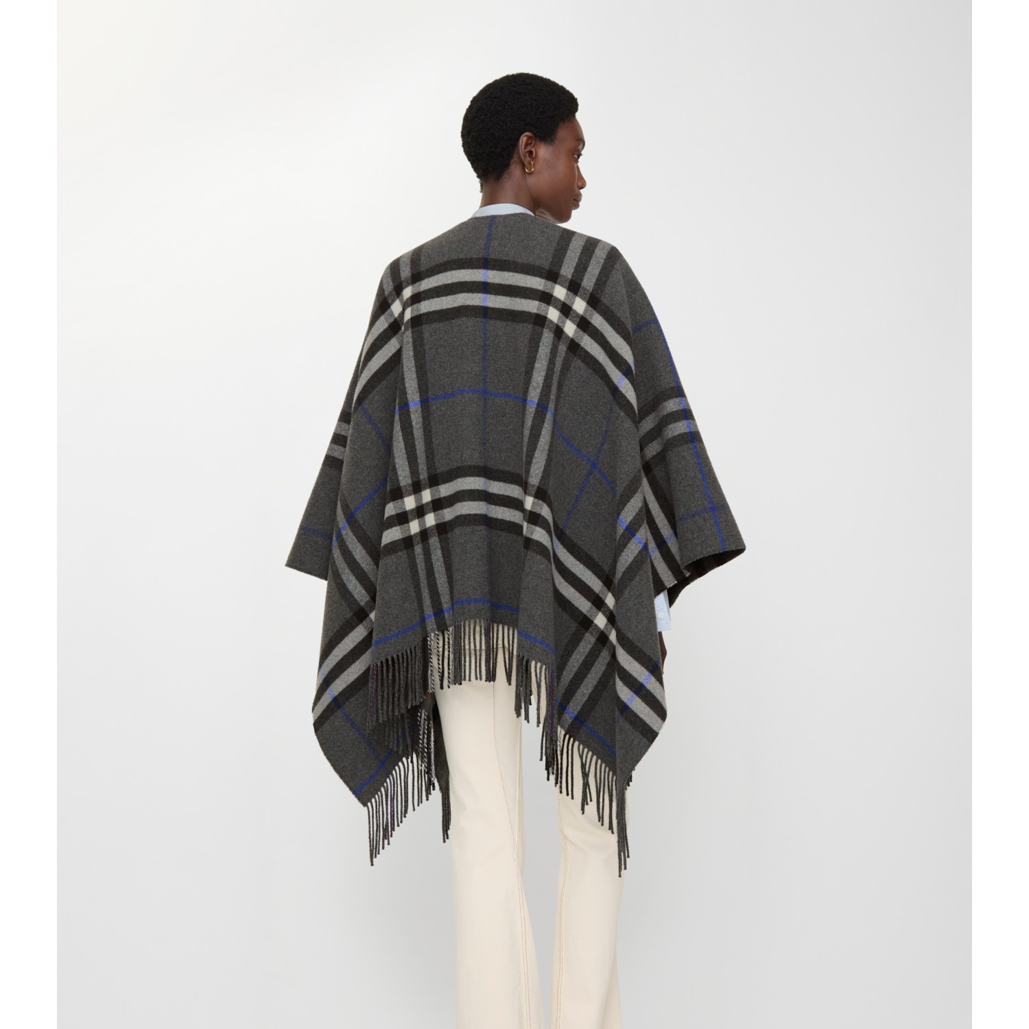 Contrast Check Cashmere Wool Cape - thumbnail 10