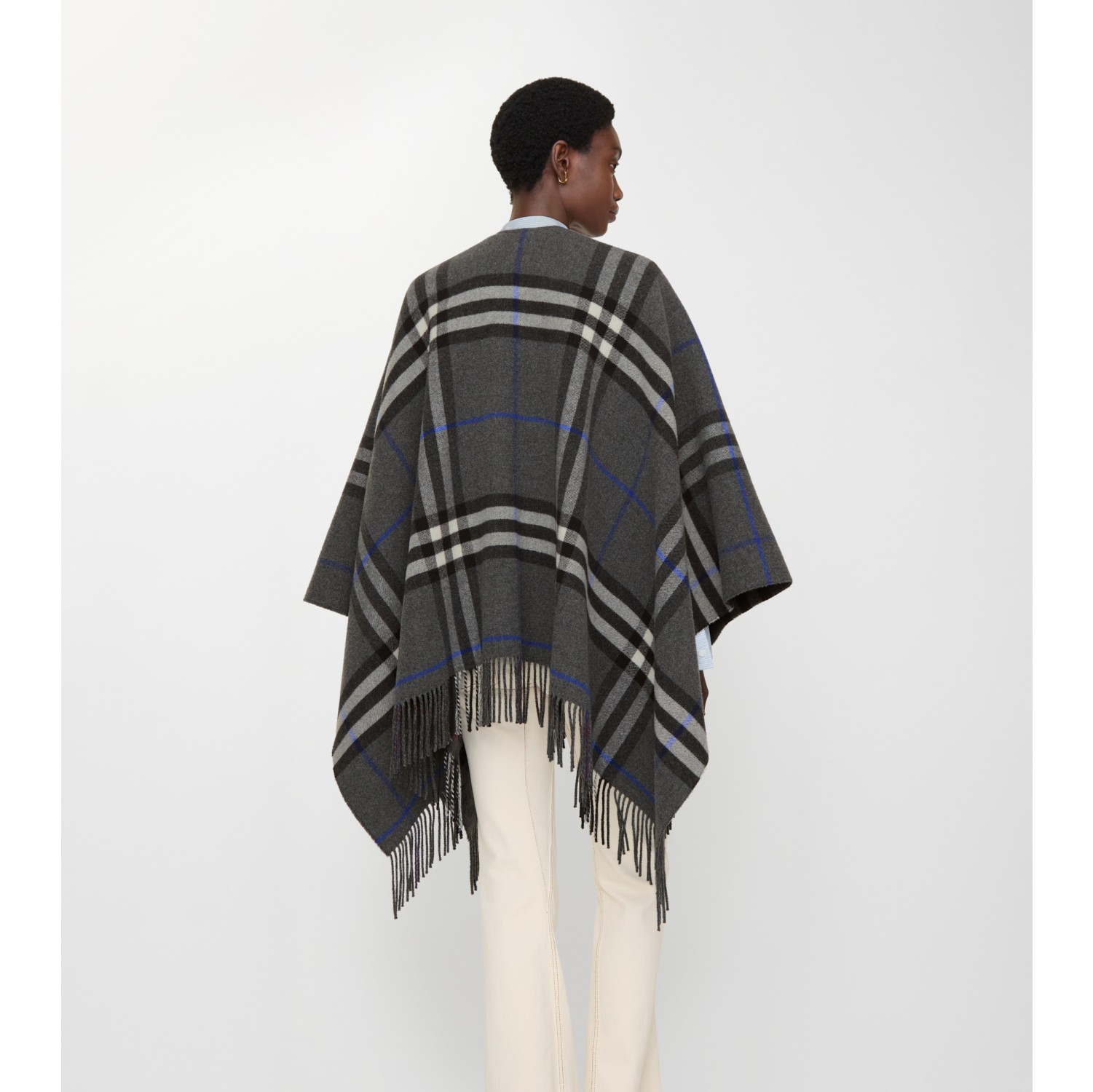 Contrast Check Cashmere Wool Cape in Marlborough grey/charcoal grey | Burberry® Official