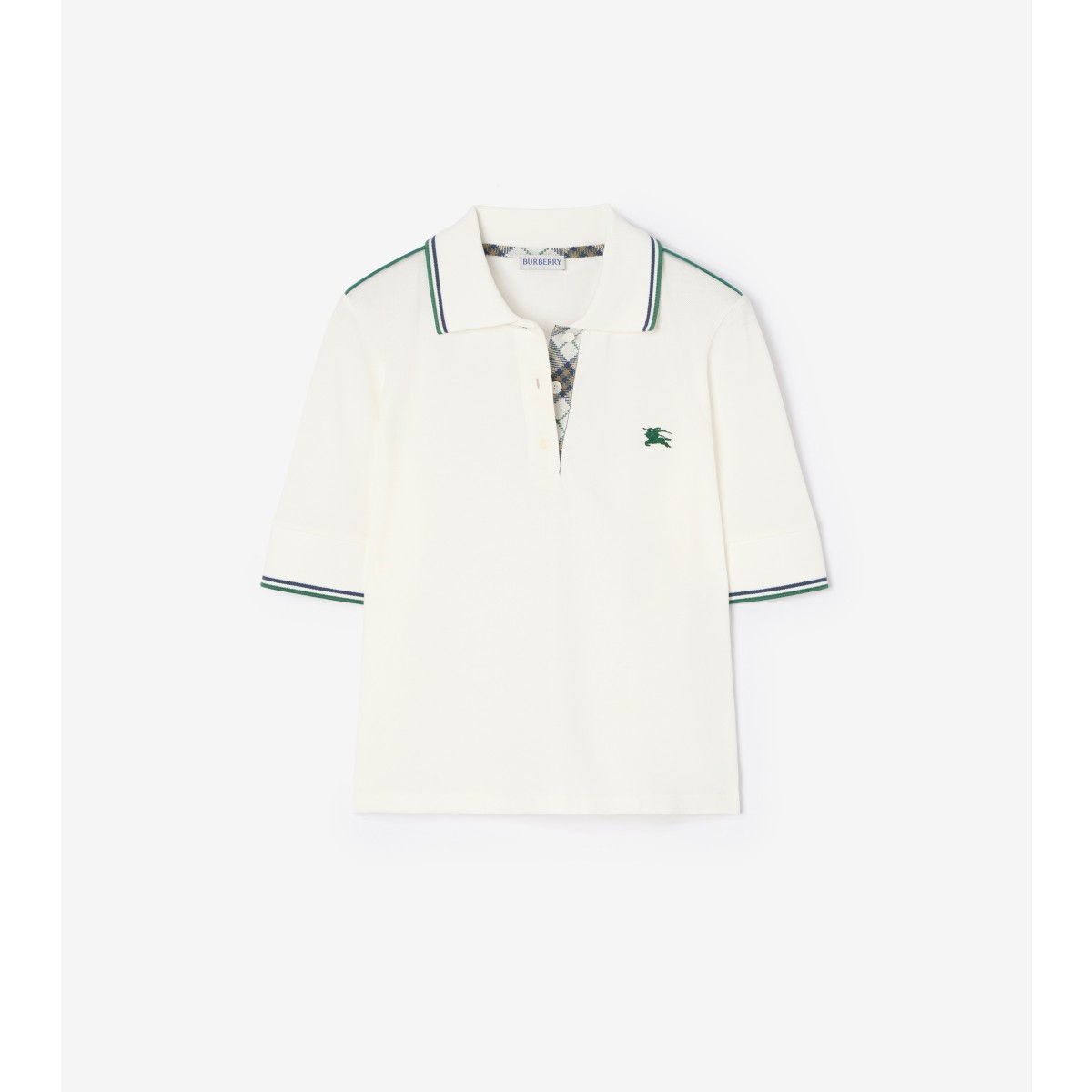  Check Cropped Cotton Pique Polo Shirt