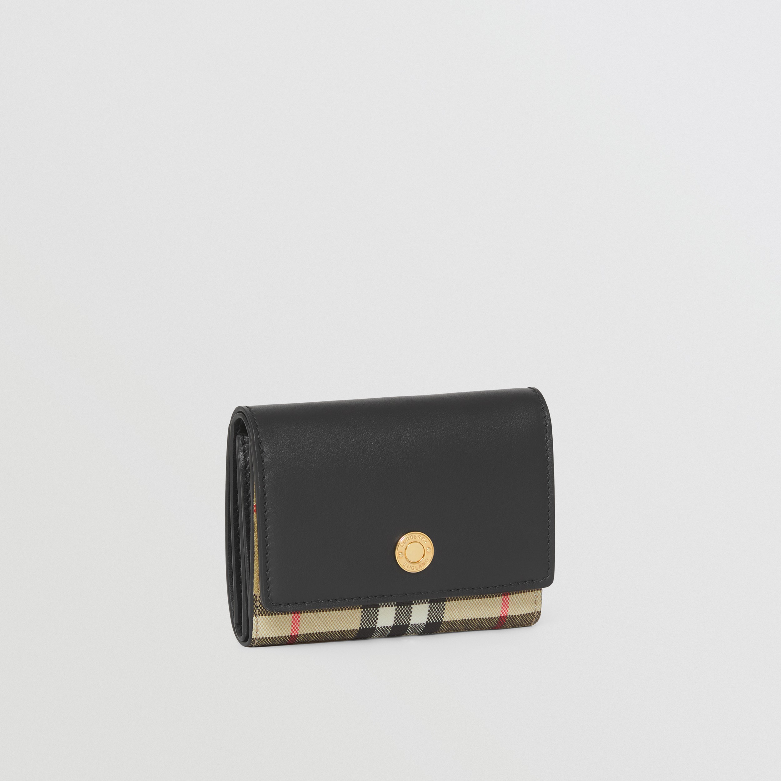 Складной бумажник из кожи и ткани e-canvas, компактный размер (Черный) - Для женщин | Официальный сайт Burberry® - 4