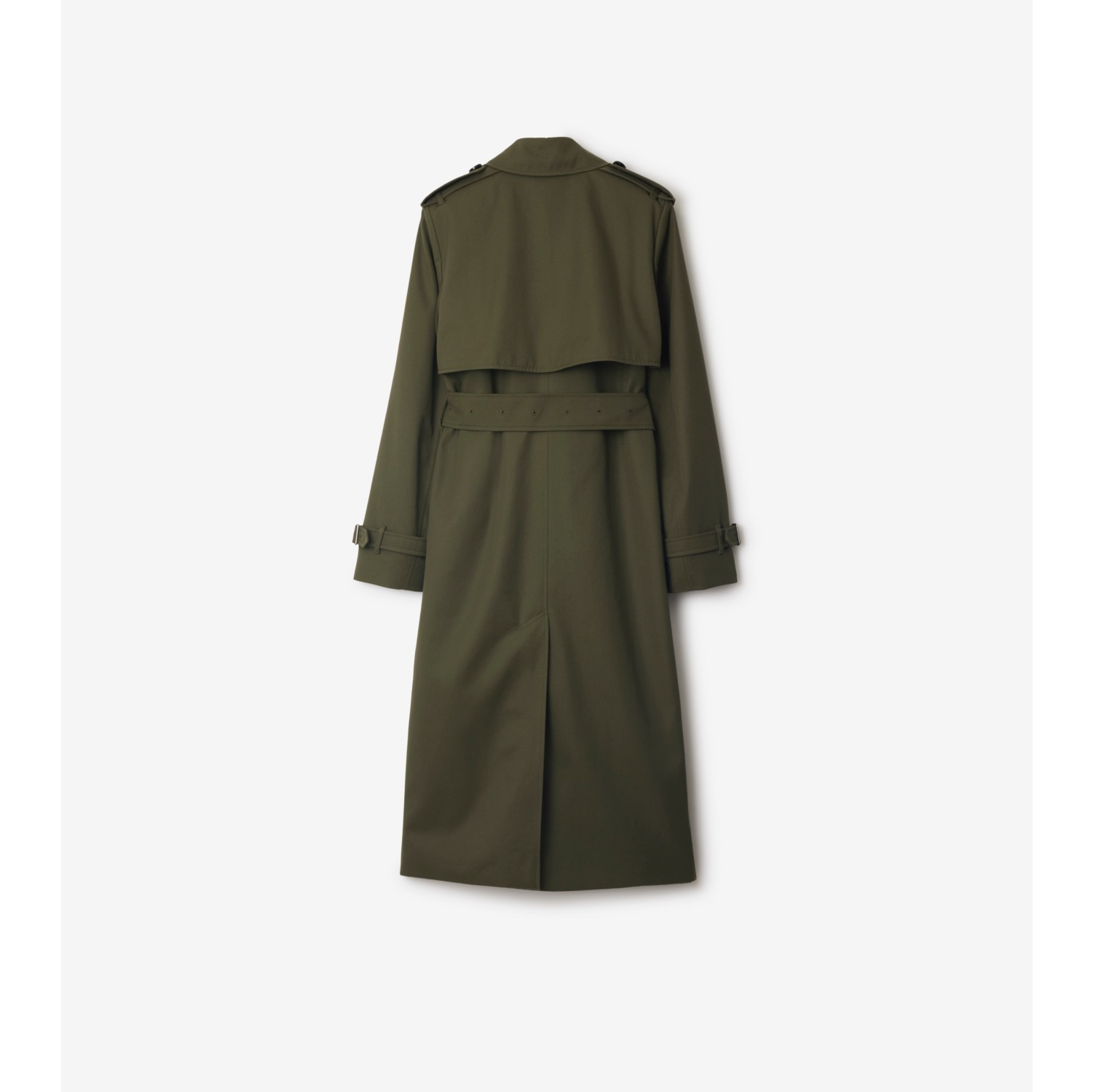 Long Cotton Blend Trench Coat in Military Women Burberry Official