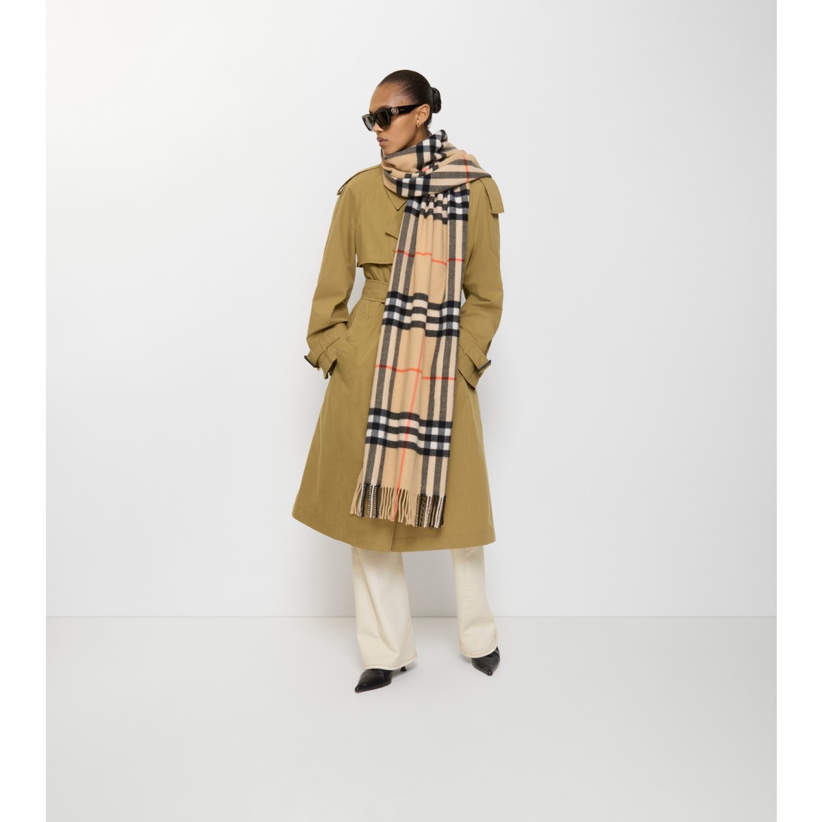  Check Wide Cashmere Scarf