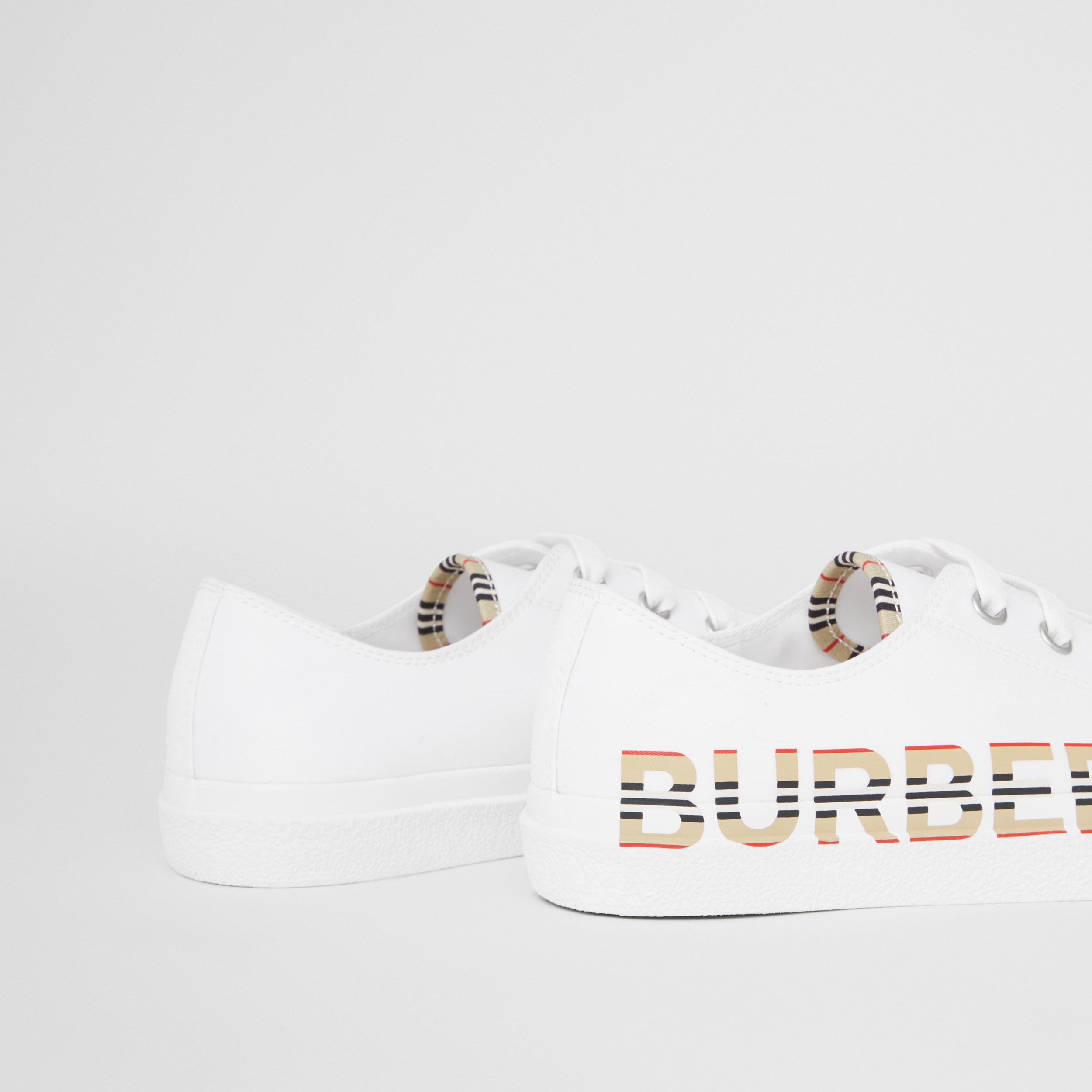 Icon Stripe Logo Print Cotton Gabardine Sneakers in Optic White | Burberry®  Official