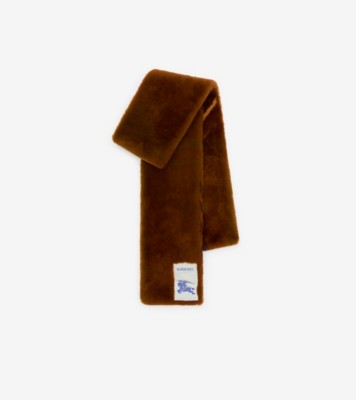 Narrow Check Shearling Scarf in Ginger brown | Burberry® Official