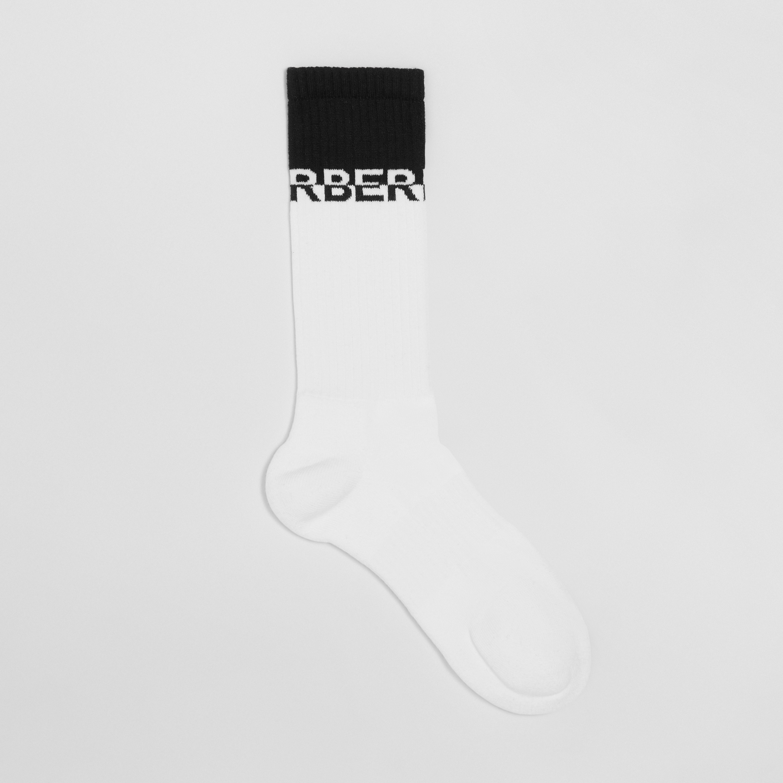 Logo Intarsia Technical Stretch Cotton Socks in Black/white | Burberry® Official - 1