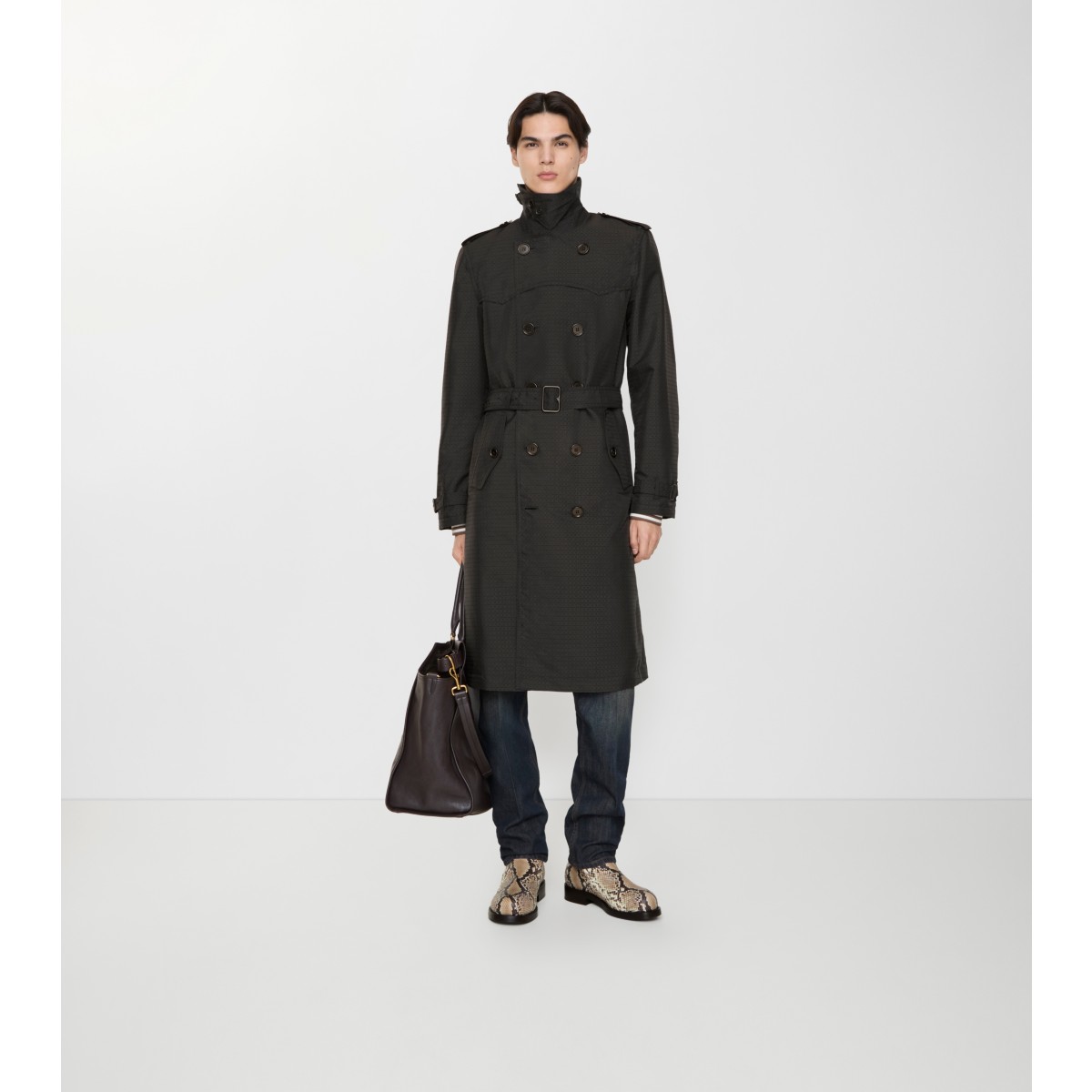  Long Geometric Nylon Blend Foxfield Trench Coat