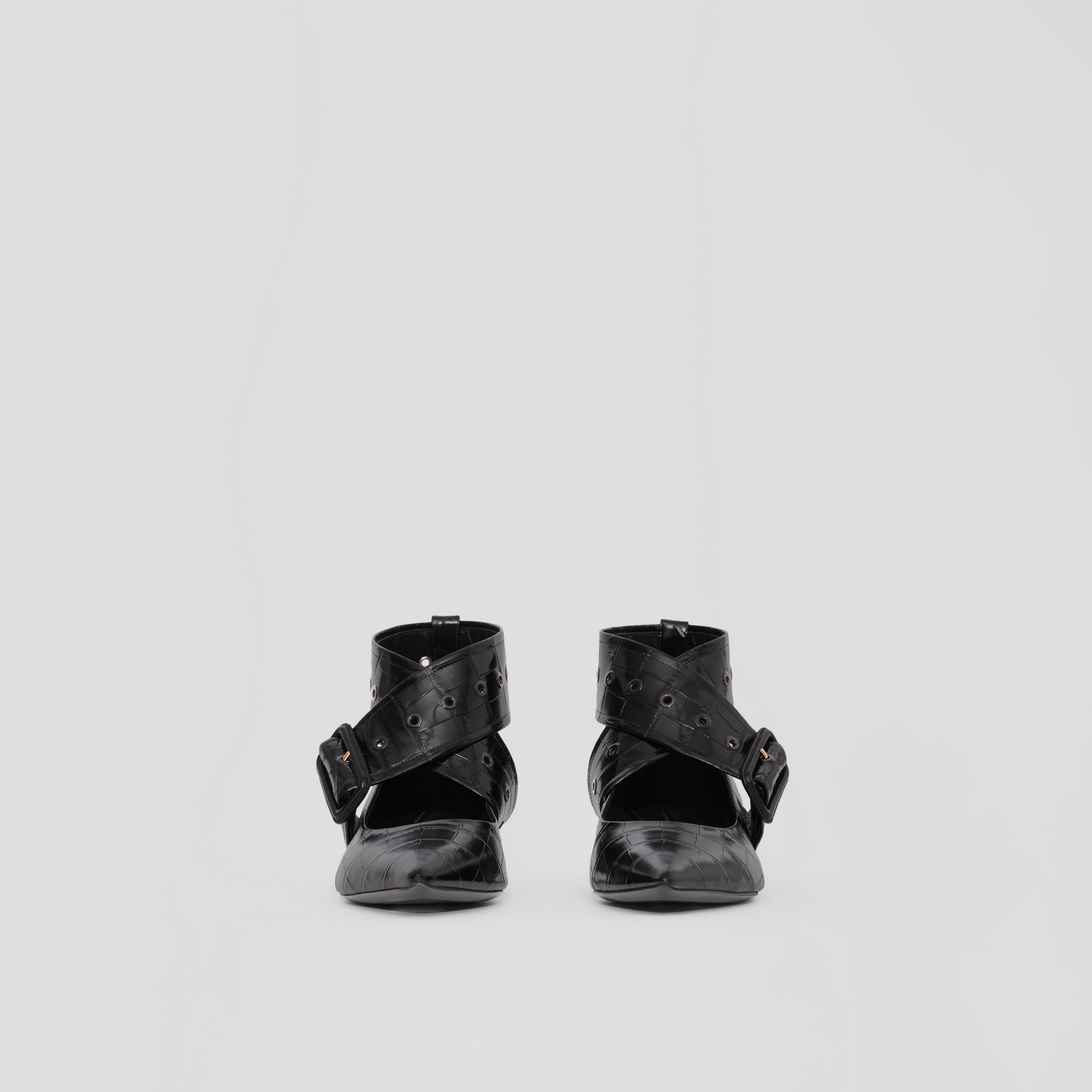 Embossed Leather Kitten-heel Point-toe Pumps in Black - Women | Burberry® Official - 4