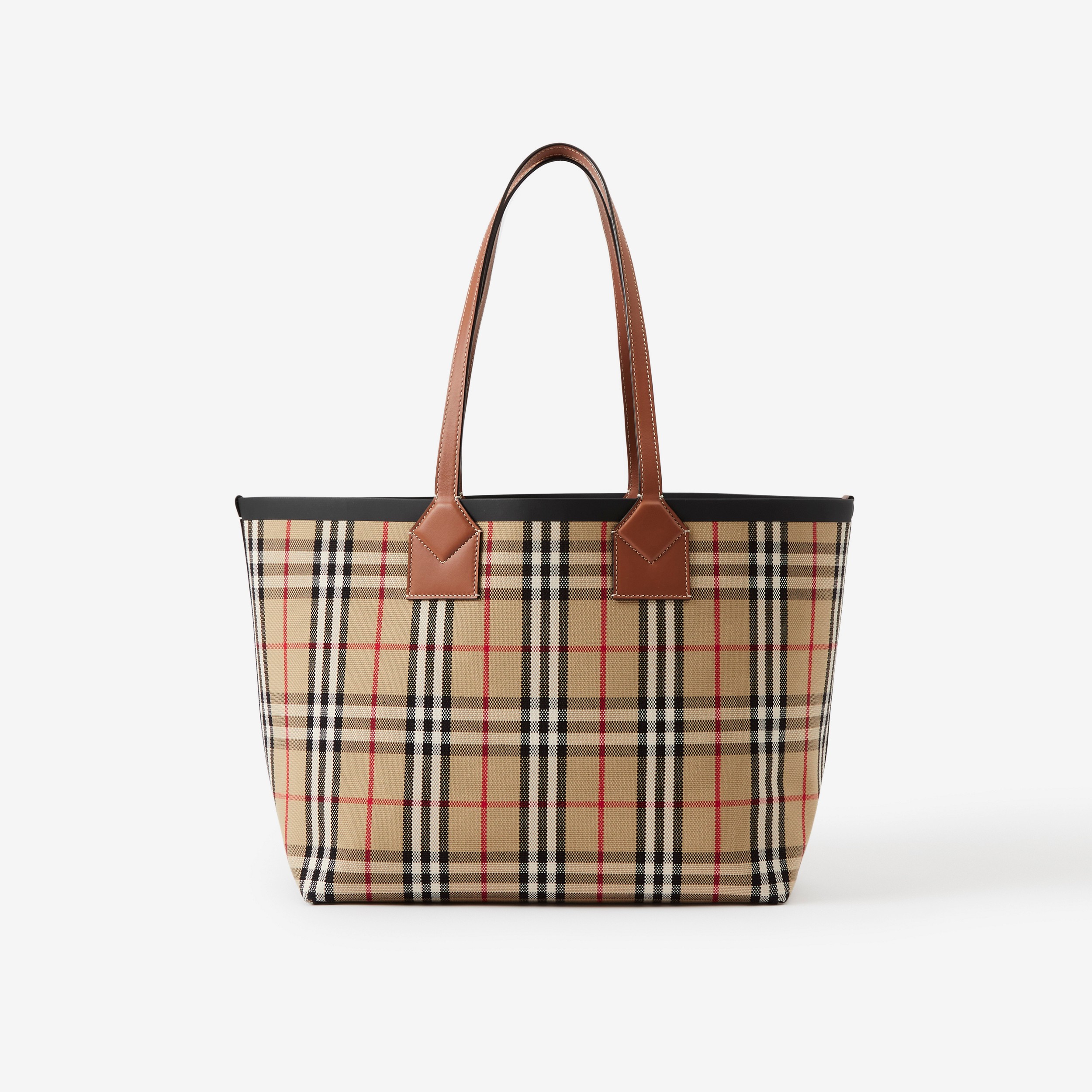 Check Cotton Medium London Tote Bag in Briar Brown/black - Women | Burberry® Official - 3