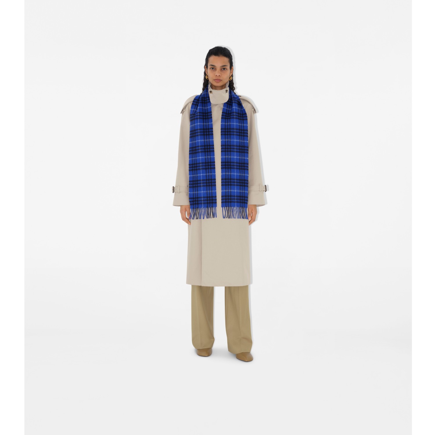 Narrow Check Cashmere Scarf