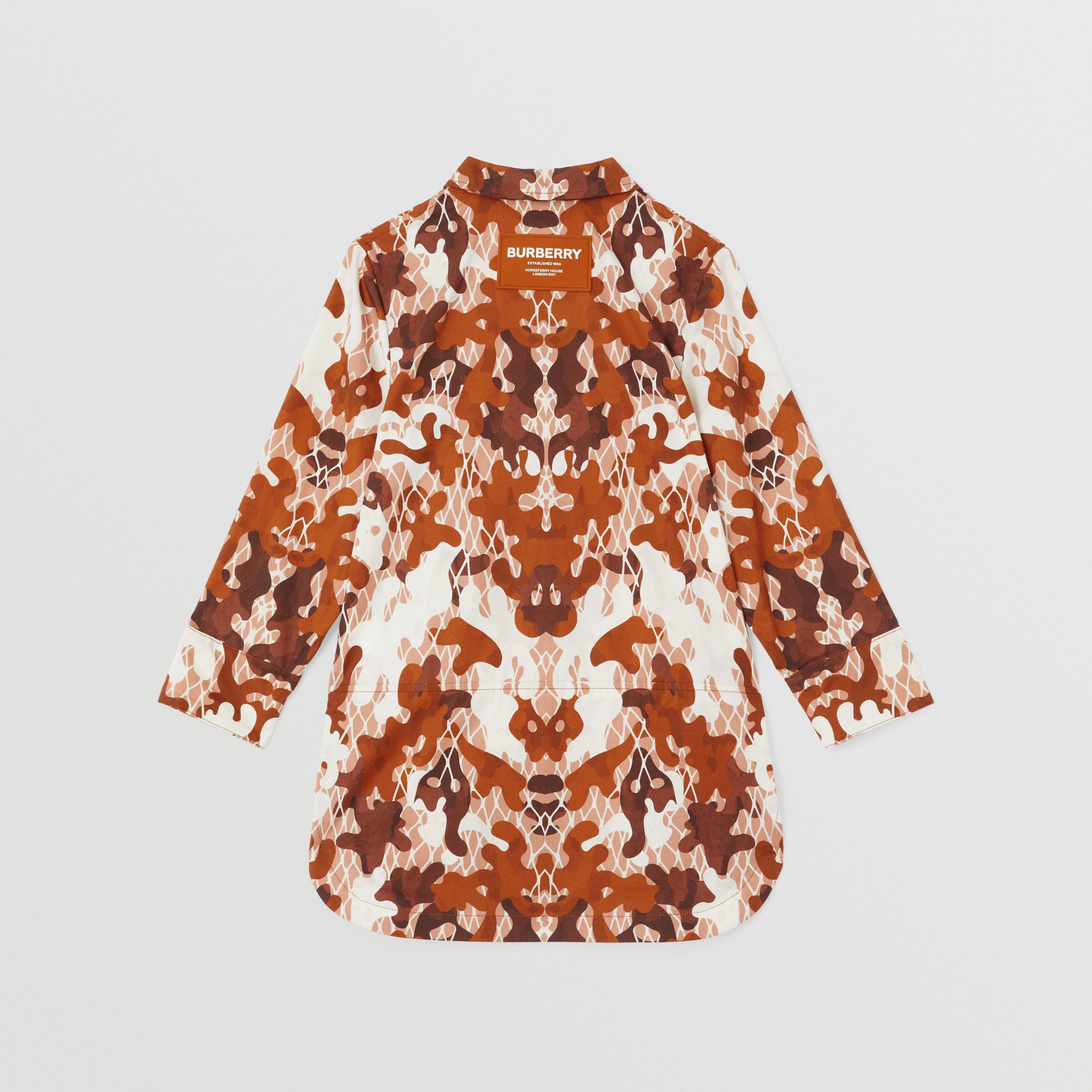 Camouflage Print Cotton Shirt Dress in Light Hazelnut Brown | Burberry® Official - 4