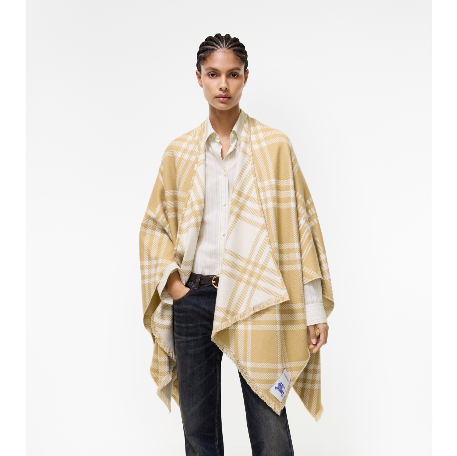 Check Wool Silk Cashmere Cape