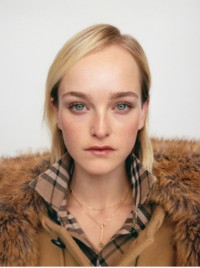 Model in Hemd im Burberry Check-Karomuster und Mantel mit Kunstpelz-Besatz