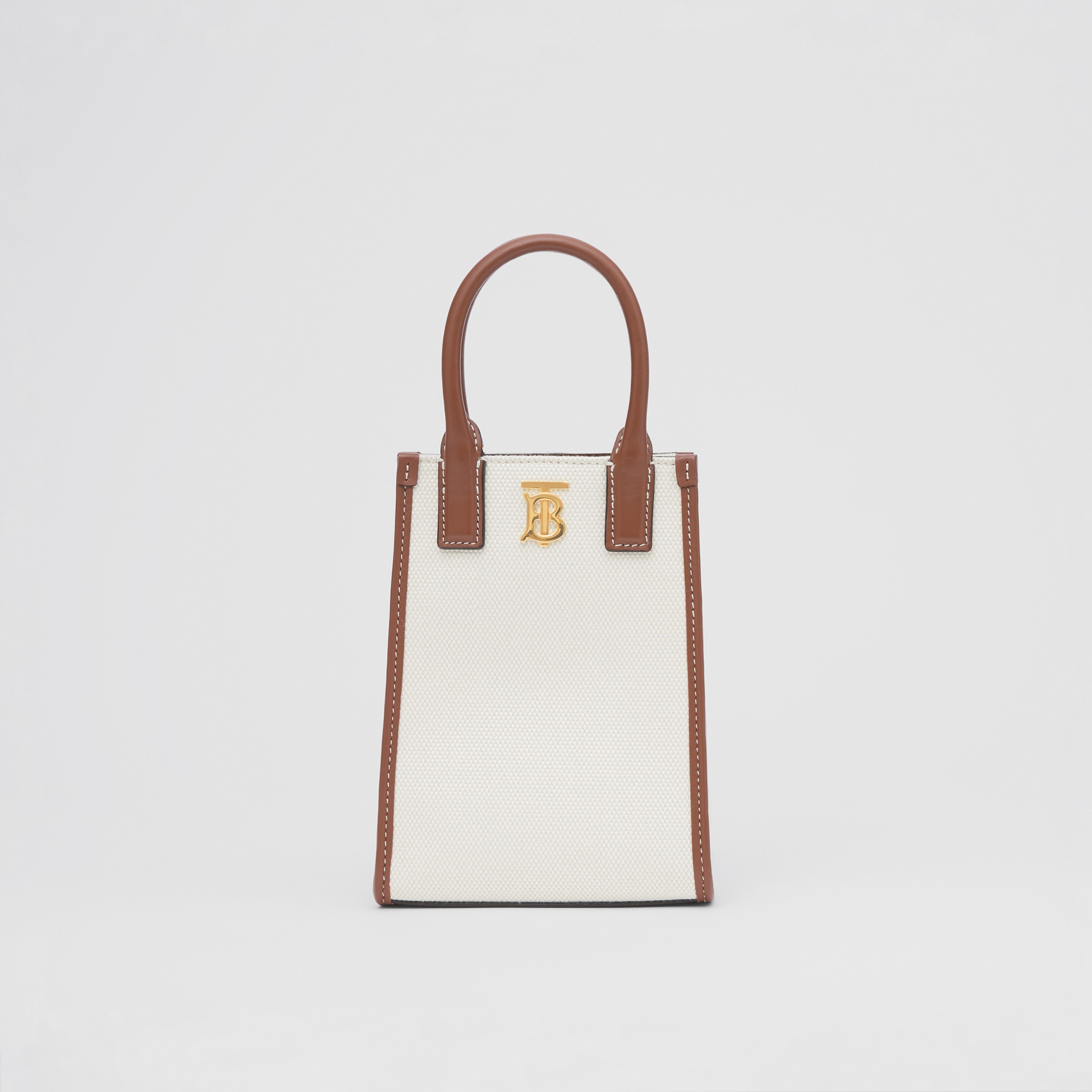 Canvas and Leather Micro Frances Tote in Ecru/tan - Women | Burberry® Official - 1