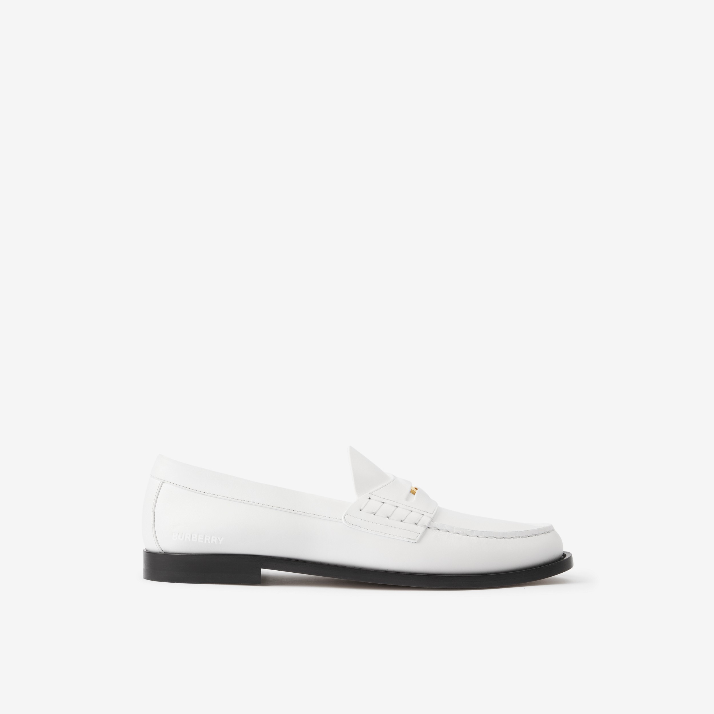 Coin Detail Leather Penny Loafers in Optic White - Women | Burberry® Official - 1