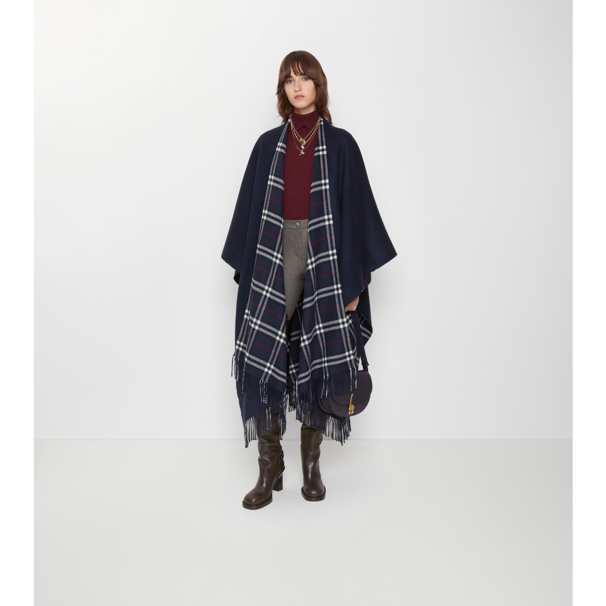  Check Reversible Wool Cashmere Cape